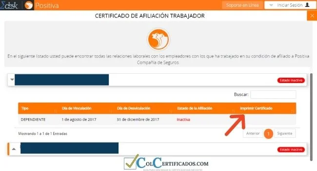 como imprimir el certificado de afiliación de positiva arl
